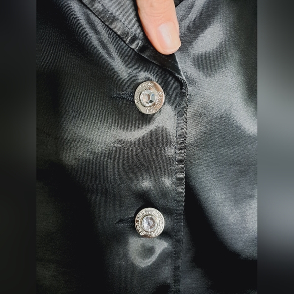Jacket, black, rhinestones, jewel buttons, three buttons, shiny fabric - Picture 7 of 10